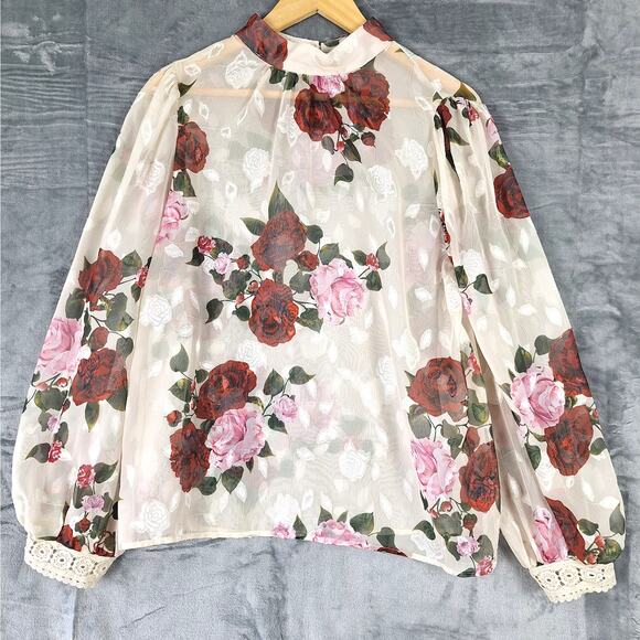 Unbranded Tops - Womens Top Large Romantic Floral Roses Sheer Coquette Fairy Crochet Feminine‎